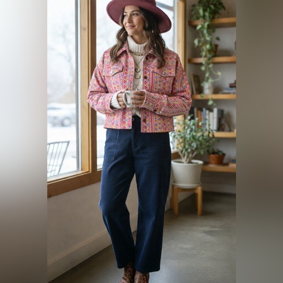 Jackets & Blazers - NEW Savanna Jane Jacket Womens Medium Aztec Corduroy Rhinestone Fringe Western